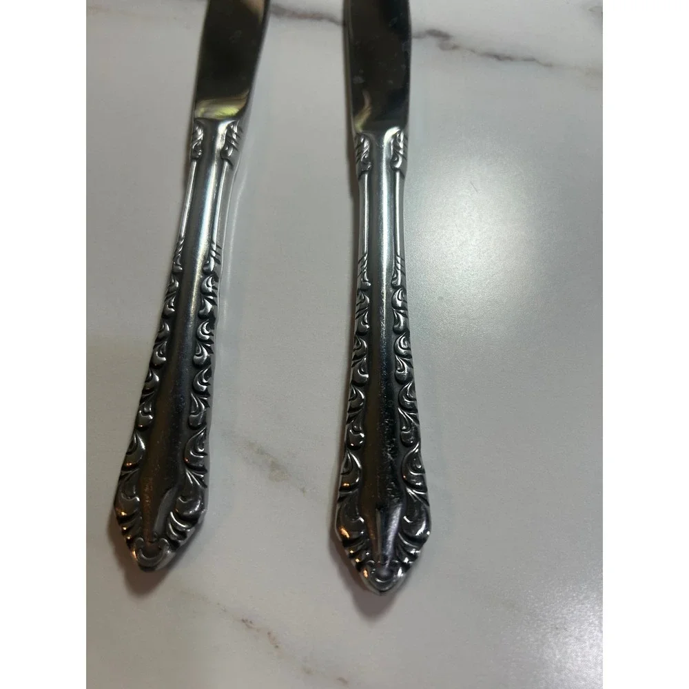 Northland Stainless Japan Spring Rose Dinner Knives Set of 2 Floral Flatware